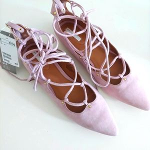 New H&M Pink Suede Lace-up Ballet Flats 10